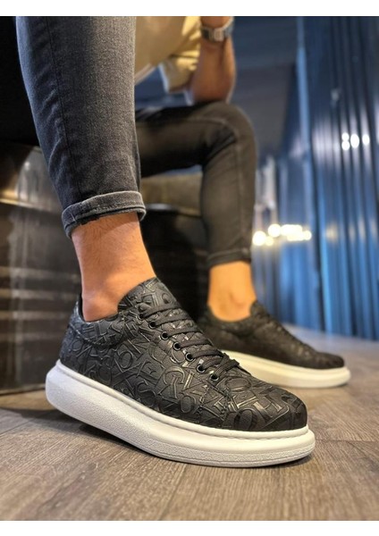 Knack Yüksek Taban Harf Desenli Günlük Ayakkabı 047 Siyah (Beyaz Taban) fiyatları