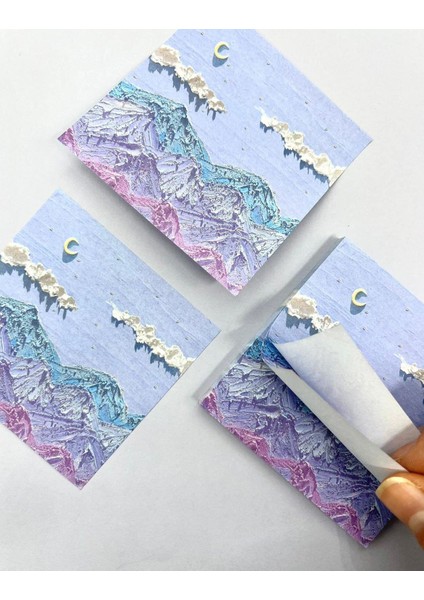 Doğa Temalı Yağlı Boya Tablo Mor Dağlar Post-it