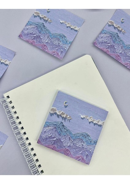 Doğa Temalı Yağlı Boya Tablo Mor Dağlar Post-it