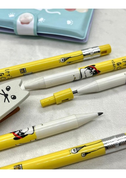 Kawaii Sarı Desenli Kalemtraşlı Kalın Uçlu Kurşun Kalem