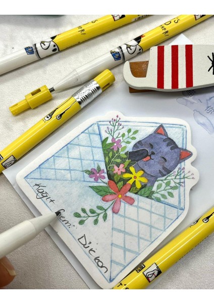 Kawaii Sarı Desenli Kalemtraşlı Kalın Uçlu Kurşun Kalem