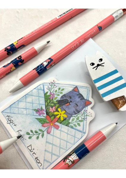 Kawaii Pembe Desenli Kalemtraşlı Kalın Uçlu Kurşun Kalem fiyatları