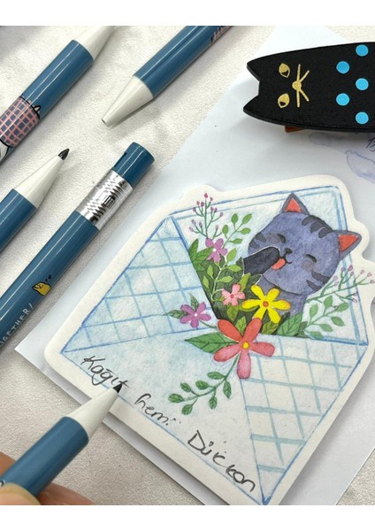 Kawaii Mavi Desenli Kalemtraşlı Kalın Uçlu Kurşun Kalem fırsatları