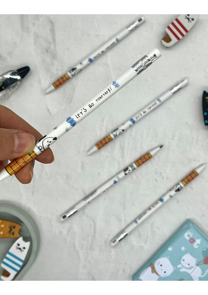 Kawaii Beyaz Desenli Kalemtraşlı Kalın Uçlu Kurşun Kalem