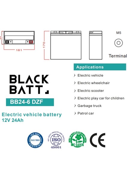 12 V 24 Ah Akü