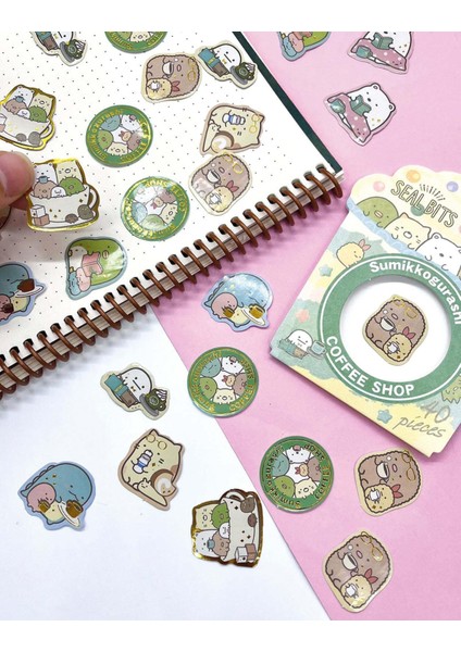 Yeşil/Kahverengi Sevimli Sumikko Gurashi Sticker Paket - Bullet Journal - Defter Süsleme - Çıkartma