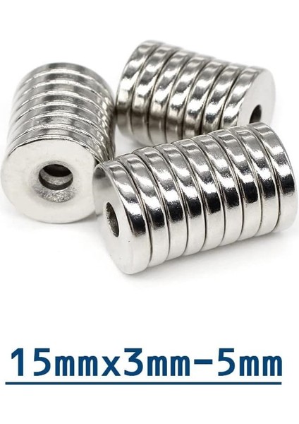 Havşa Delikli Çok Güçlü Neodyum Mıknatıs Magnet 15X3 mm - D10/D5MM Delik Çapı