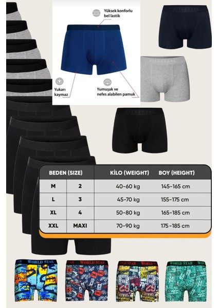 Modlive Erkek Boxer Tekli Lyra Pamuklu Karışık Renk Şort 2035-1 DY2035-1