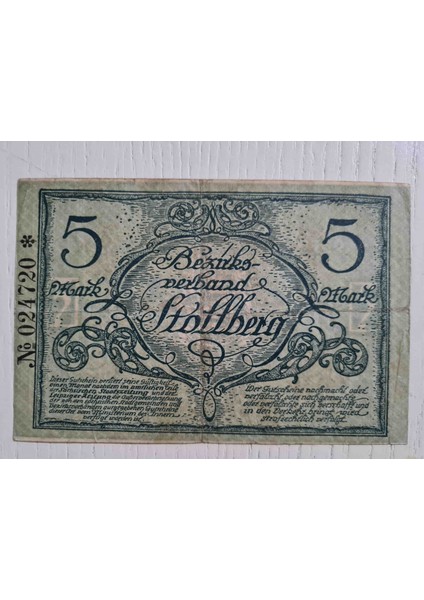 1918 Alman 5 Mark Banknot Temiz. Orijinal