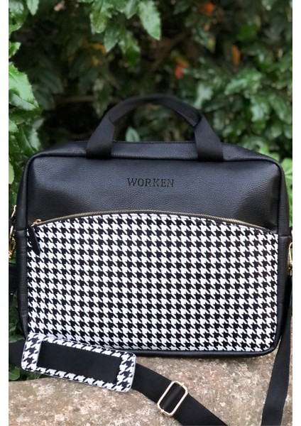 Hayır 15.6" Inç Laptop Macbook Evrak Bilgisayar Çantası Kazayağı Desenli Vegan Deri Siyah Casual/gü