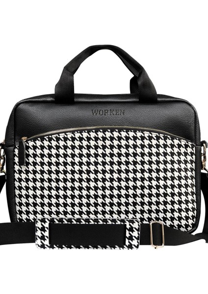 Hayır 15.6" Inç Laptop Macbook Evrak Bilgisayar Çantası Kazayağı Desenli Vegan Deri Siyah Casual/gü fırsatları