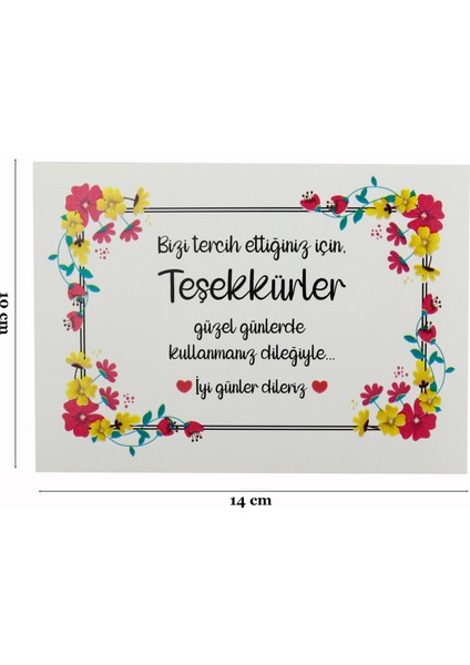 10 X 14 Cm Özel Baskılı Teşekkür Kartı 10 Adet modelleri