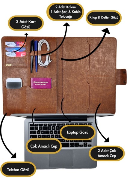 1'li Ingrıd 34X24,5 cm Macbook Air/pro 13-14 Inç, Ipad Organizer Notebook & Evrak & Tablet Çantası