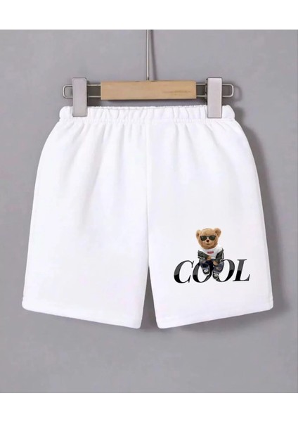 Kadın Beli Lastikli Baskılı Mini Şort - Beyaz