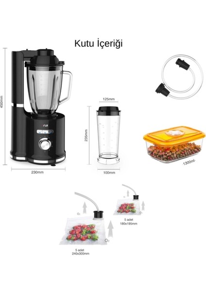 Turbo SF-717 LED Göstergeli Vakumlu Blender Seti (Yuı Türkiye ) Plastik Plastik  800