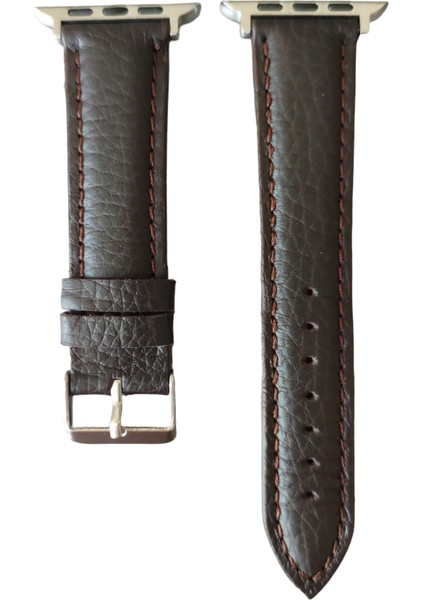Apple Watch Uyumlu (42 mm / 44MM / 45MM/ 49 mm (Seriler /se/ultra ile Uyumlu) Hakiki Deri Kordon Koyu Kahve