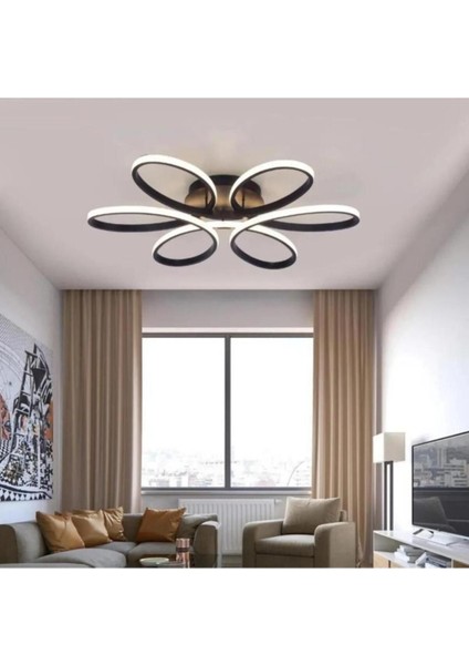Nipul Siyah Modern Plafonyer Beyaz Ledli Avize