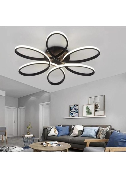 Nipul Siyah Modern Plafonyer Beyaz Ledli Avize