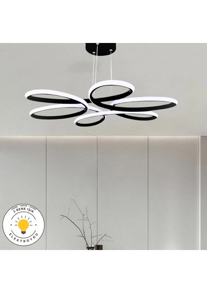 Nipul Siyah Sarkıt Modern Ultra Süper 3 Renk Işıklı Ledli Avize