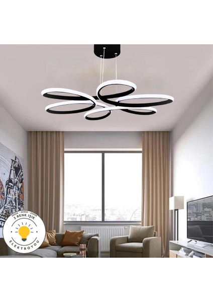 Nipul Siyah Sarkıt Modern Ultra Süper 3 Renk Işıklı Ledli Avize