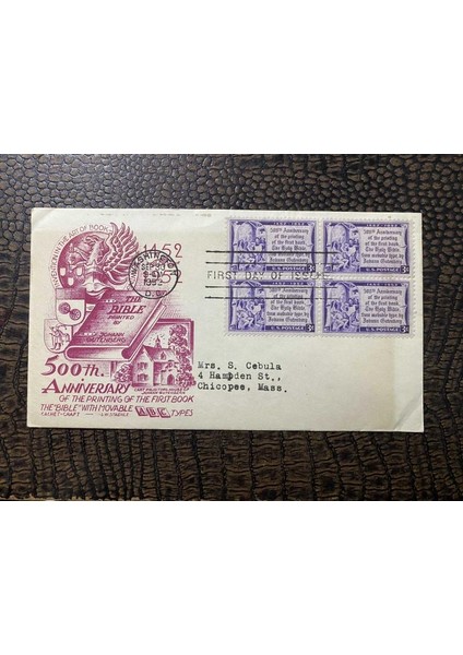 Amerika 1952 The 500TH Anniversary Of The Gutenberg Bible &amp; First Day Cover Of Its Own Stamp Gutenberg Incilinin 500. Yıldönümü Ilk Gün Zarfı ve Pulları