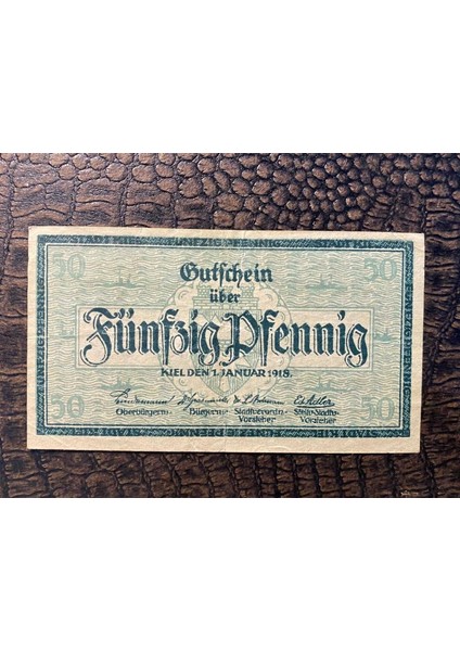 Almanya Reich Dönemi 1918 Gutschein Über Fünfzig (50) Pfennig Stadt Kiel Notgeld Acil Durum Parası