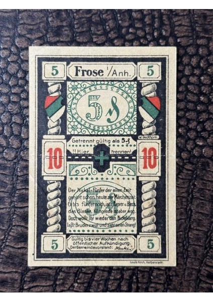 Alman Reich Dönemi Acil Durum Parası 1921 Notgeld Gemeinde Frose 10 Pfennig Çil Altı - Ça (About Uncirculated Au)