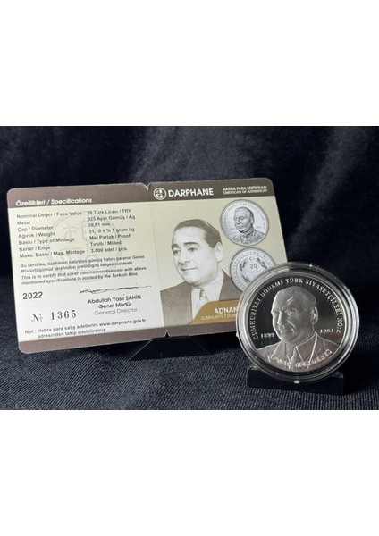 Adnan Menderes - Cumhuriyet Dönemi Türk Siyasetçileri No:2 Gümüş Hatıra Para Çil fırsatları