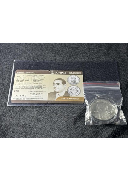 Adnan Menderes - Cumhuriyet Dönemi Türk Siyasetçileri No:2 Gümüş Hatıra Para Çil