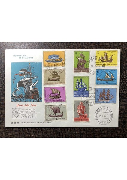 Repubblica S. Marino &quot;storia Della Nave&quot; 1963 Yelkenli/ Gemi Temalı Ilk Gün Zarfı Fdc 1963 Tam Seri ***nadir***