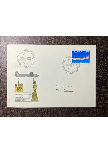 1972 Isvicre Hava Yollarının Swiss Air Kuzey Atlantic Uçuşlarının 25. Yıl Dönümü Geneve - New York Kennedy Int. Airport ve Özel Ilk Gün Damgalı Zarf Fdc