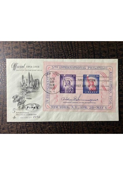 Usa Amerika New York 5. Uluslararası Filateli Fuarı 1956 Damgalı Ilk Gün Zarfı Official Fıpex Cover 5th Intl Philatelic Exhibition Fdc 4-28-56 Art Craft Cachet