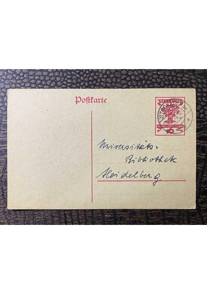 Antiye Almanya Reich Dönemine Ait 1912 Yılında Postadan Geçmiş Stockach - Heidelberg Posta Kartı Kendinden Pullu 10 Pfennig Deutsche Nationalversammlung