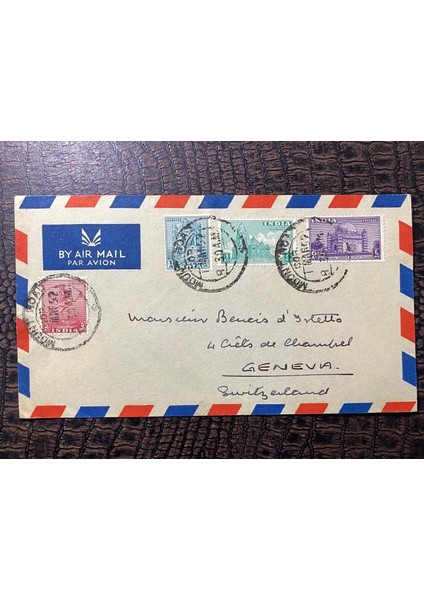 Hindistan'dan Isvicre Geneva'ya Uçak Postası Zarfı 1952 Yılından By Airmail From India To Switzerland
