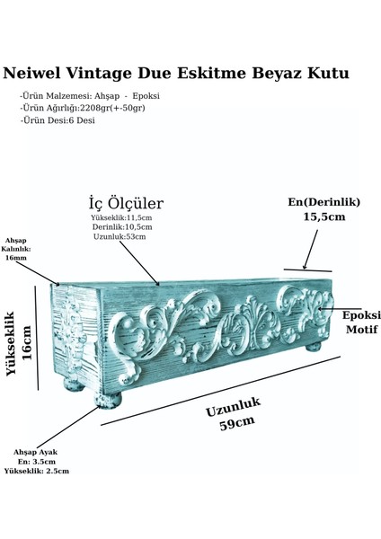Vintage Due Eskitme Beyaz Ahşap Kutu