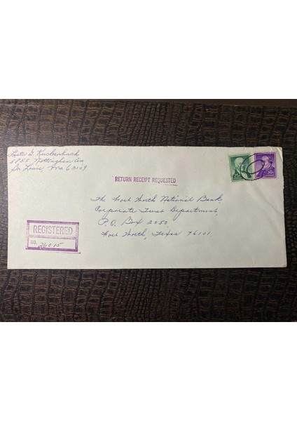 Usa Amerikan Pullu 1965 Yılında Iadeli Taahhütlü Postadan Geçmiş Varış Damgalı Boş Zarf Us Registered Mail