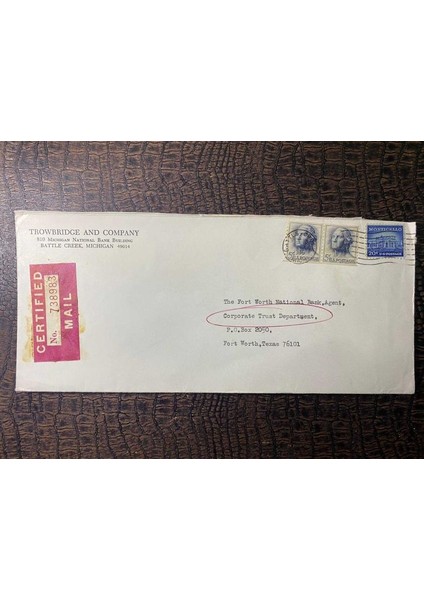 Usa Amerikan Pullu 1966 Yılında Taahhütlü Postadan Geçmiş Varış Damgalı Boş Zarf Us Registered Mail