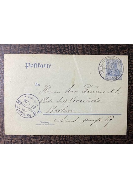 Antiye Almanya Reich Dönemine Ait 1906 Yılında Postadan Geçmiş Posta Kartı Tren Postası Damgalı Kendinden Pullu 2 Pfennig Germania Deutsches Reich