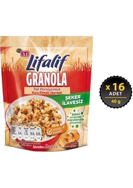 Lifalif Granola Elmalı , Hurmalı 40 G x 16 Adet