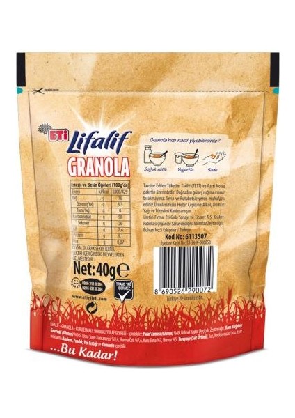 Lifalif Granola Elmalı , Hurmalı 40 G x 16 Adet