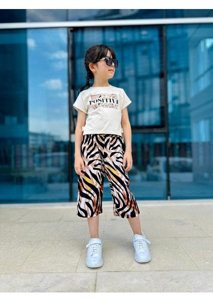 Positive Baskılı Viskon Zebra Desen Kız Çocuk Takım - Kahve-Bej indirimleri