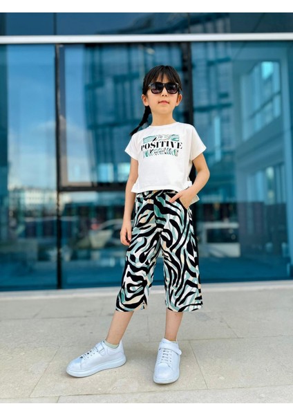 Positive Baskılı Viskon Zebra Desen Kız Çocuk Takım - Yeşil-Beyaz modelleri