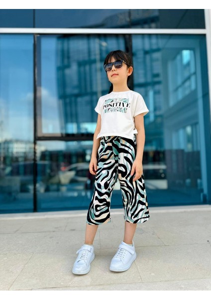 Positive Baskılı Viskon Zebra Desen Kız Çocuk Takım - Yeşil-Beyaz indirimleri