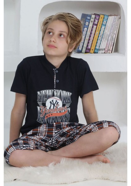 Minigimin Cicileri Erkek Çocuk Kapri Düğmeli Ekose Pijama Takım Siyah modelleri