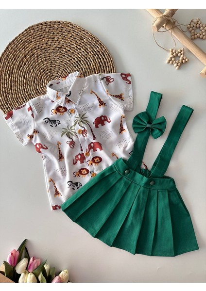 Safari Desen Gömlek ve Gabardin Etek Takım - Yeşil