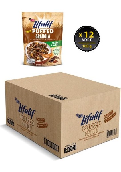 Lifalif Puffed Granola Kakao 160 G x 12 Adet