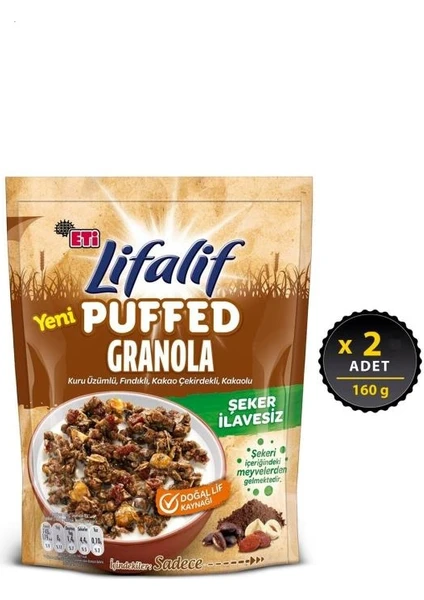 Lifalif Puffed Granola Kakao 160 G x 2 Adet