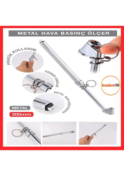 Omega Araba Araç Tekerlek Bisiklet Metal Çubuklu Lastik Havası Ölçme Jakı Hava Basınç Ölçer Çubuklu EG6430