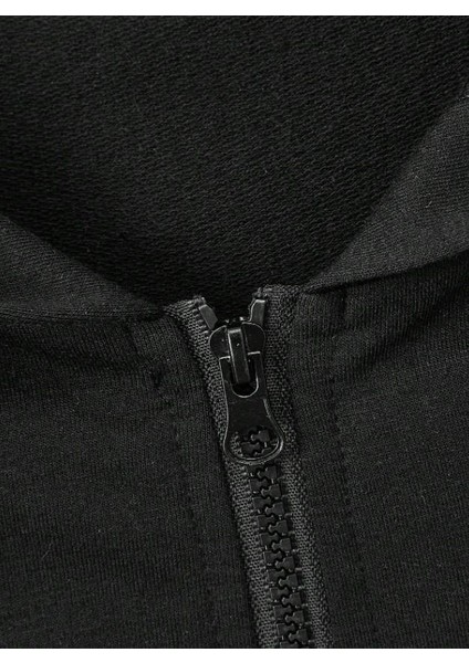Skull Punk Baskılı Oversize Fermuarlı Siyah Kapüşonlu Hırka fırsatları