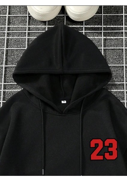 Los Angeles Baskılı Kapşonlu Siyah Sweatshirt